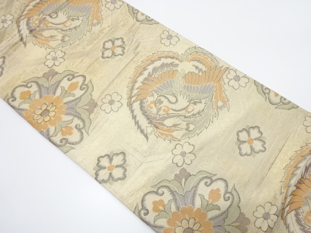 アンティーク　佐賀錦　蜀江に鳳凰・花模様織り出し袋帯（材料）